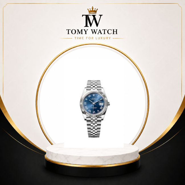 ساعت مچی مردانه رولکس دیت‌جاست صفحه آبی اعداد رومی بند استیل های کپی Rolex Datejust - YZ